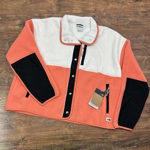The North Face Women Cragmont Fleece Jacket Orange White Black ColorBlock XL NWT